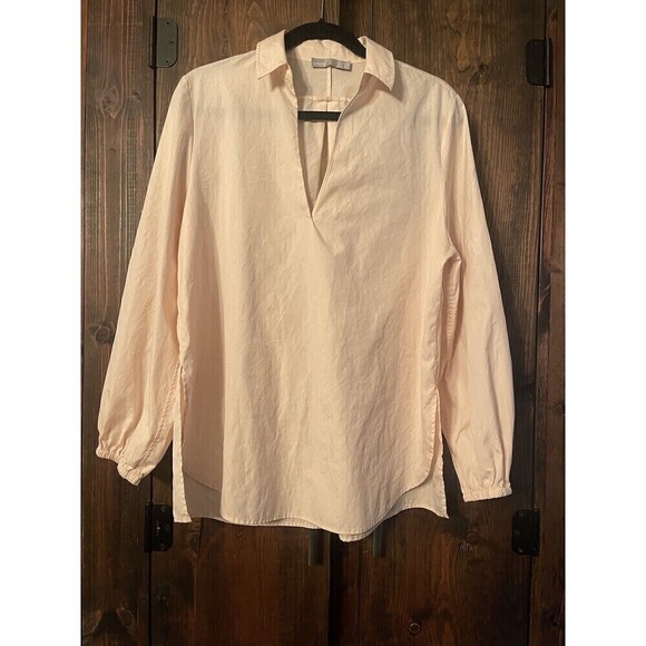 VINCE Long Sleeve V-Neck Cotton Light Pink Blouse Relaxed Fit Sz Medium - Picture 1 of 4
